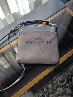 COACH New York Canvas/Leather Crossbody Bag in Gray and Black